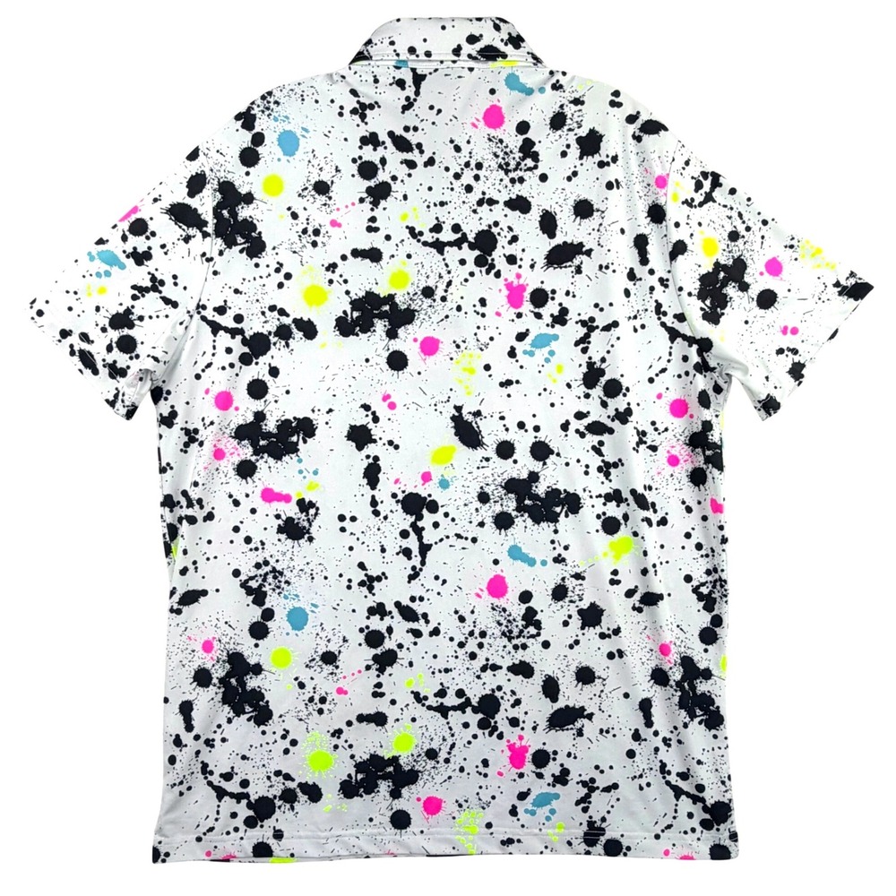 Sunday Swagger Polo Shirt Men Large White Neon Splatter Performance Stretch Golf - Picture 3 of 10